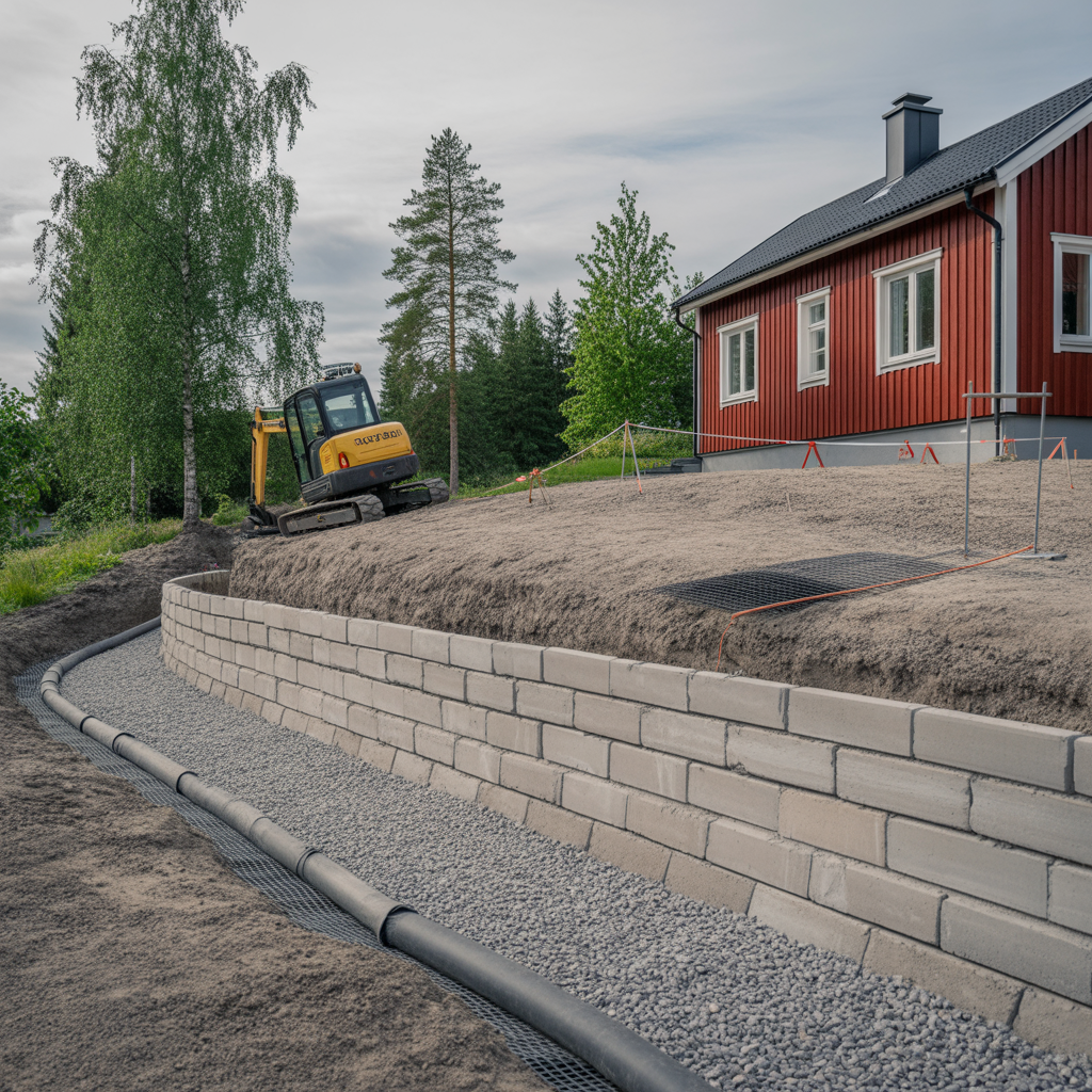 stodmur i slant kostnader markarbete och bygglov