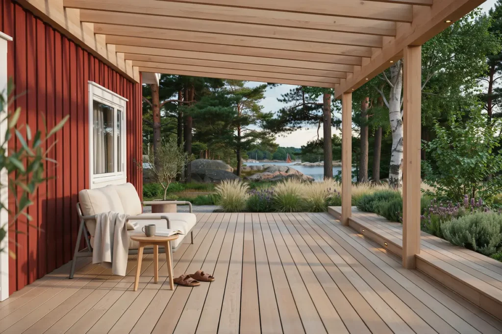 altan och pergola i l rktr med inf lld belysning i resar vaxholm